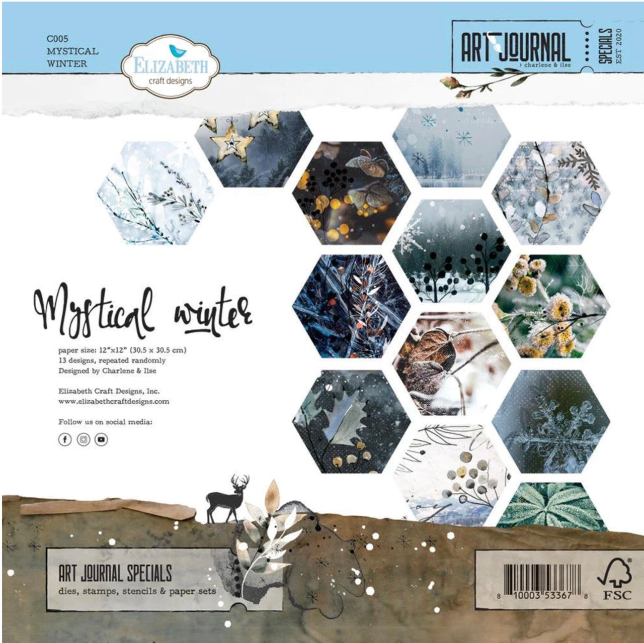 Elizabeth Craft Designs Paquete de papel Mystical Winter de 12" x 12"